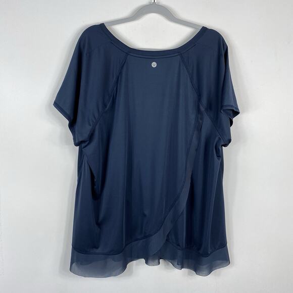 Livi Active Lane Bryant Plus Size 22 24 Mesh Hem V-Neck Top Navy Blue - Picture 2 of 4
